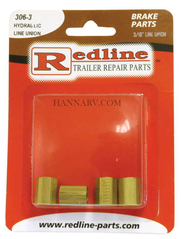 Redline 306-3 Hydraulic Line Union - 3/16 Inch - Package of 4